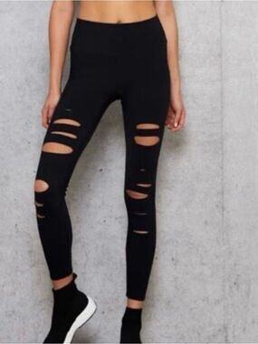 ALO Yoga Black Warrior Sexy  High-Waist Ripped Leggings